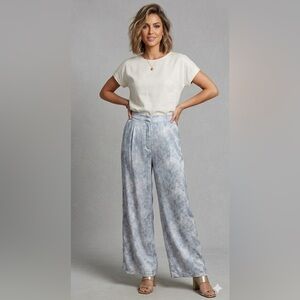 Michael Michael Kors Petite XL Light Blue Wide-Leg Silky Palazzo Pants Pockets